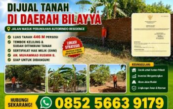 Tanah 446 Meter Persegi di Bilayya Gowa Ditawarkan, Lokasi Berkembang dengan Akses Mudah