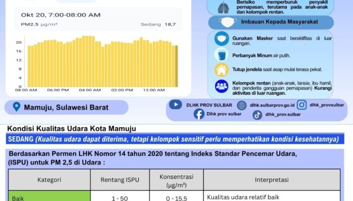 DLHK Sulbar Minta Warga Pakai Masker dan Batasi Aktivitas Luar Saat Kualitas Udara Sedang